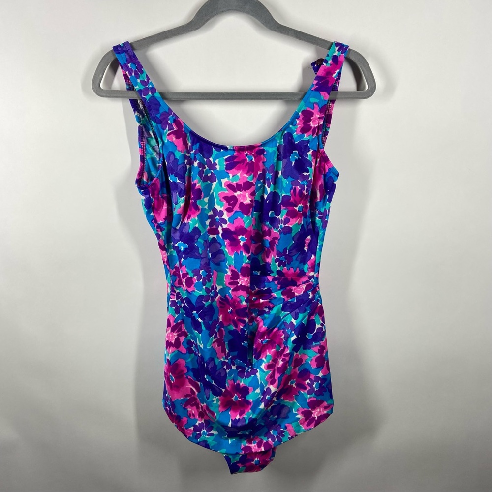 Vintage Maxine Of Hollywood Size 16 Modern Medium? Swimsuit One Piece Floral